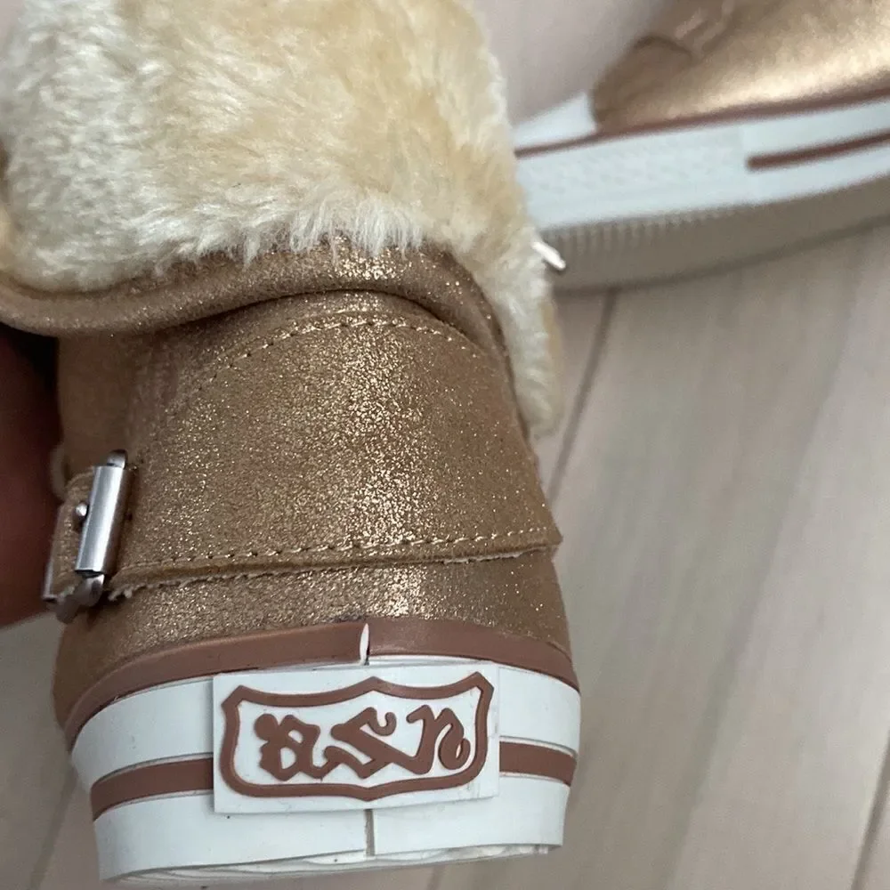 Ash girls Vava shearling gold shimmer sneakers 33